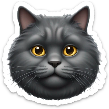 realistic fat dark grey fluffy cat with a small face sticker