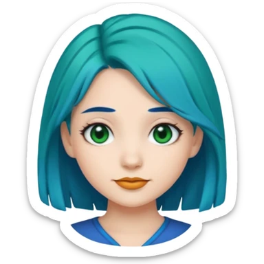 Emoji girl Emerald blue hair, fair skin, and black eyes sticker