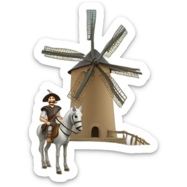 don quixote lifted by windmill sticker