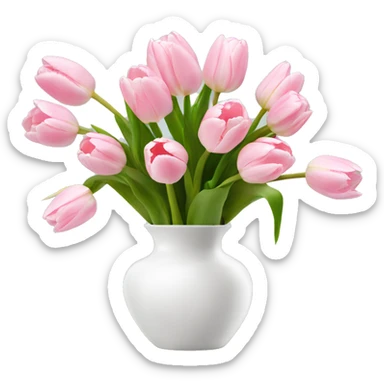 Light pink tulips in white vase in bow  sticker