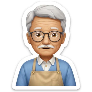 grandpa with apron, wearing glasses, focus status sticker