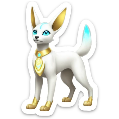 Shiny White Angelic Godly Ethereal Majestic Electric Albino Umbreon. cyan eyes and cyan markings. Golden Anubis-rings. full body sticker