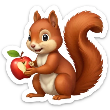 red squirrel happily cracking a nut, clear fur, apple emoji style sticker