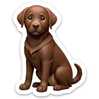 cinematic-[Labrador retriever]-realistic-full-body-sitting-emoji,-tail-resting-loosely-beside-its-paws,-head-tilted-dramatically, -sleek-[chocolate]-fur,-simplified-yet-realistic-focused-features,-highly-detailed,-glowing-with-an-almost-sarcastic-glow sticker