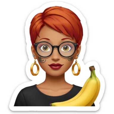 red hair woman with extra  big earring and face tattoed and wearing big banana glasses sticker