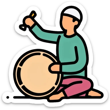 Person beating a drum to wake people for sahur, Ramadan tradition sticker