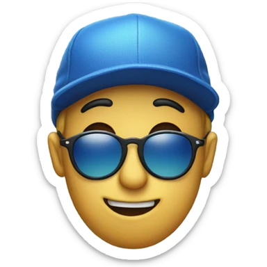  emoji with blue cap on with sunglasses biting lip with a hand on  sticker