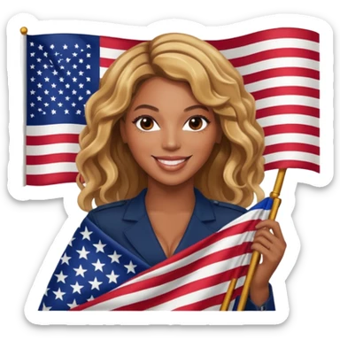 Beyonce with holding  american flag sticker