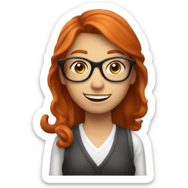 redheaded girl with glasses waving hi sticker