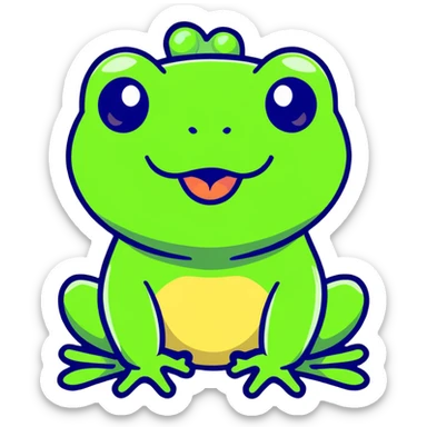 Green frog with its tongue sticking out and cross-eyed, silly expression sticker