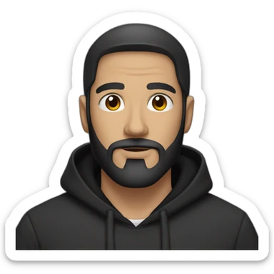 white bold man with black beard wearing a black hoodie sticker