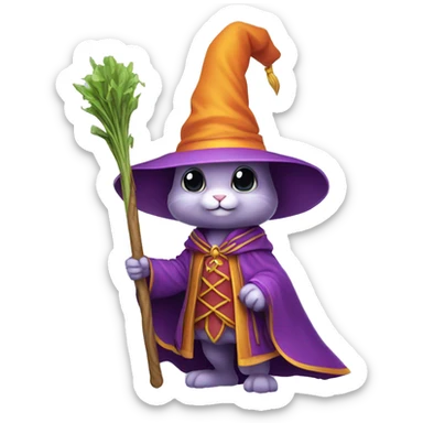 rabbit wizard purple clothes holding a carot staff sticker