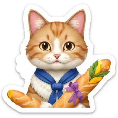 French cat with baguette  sticker