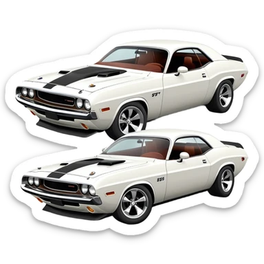 White 1971 Dodge Challenger at 30-degree angle view showing front and side, three-quarter view, completely white color, iOS emoji style, classic muscle car from Death Proof sticker