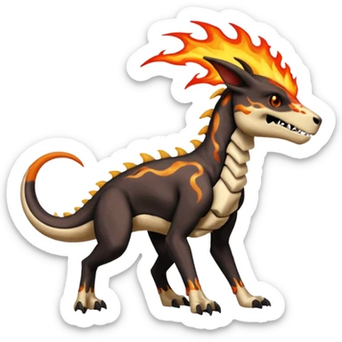 Skeletal Fiery Flaming Volcanic Draconic Cubone-Salandit-Houndoom-Houndour-Marowak-Poochyena-Litten-Fakémon-hybrid-creature (full body), 4 legs sticker