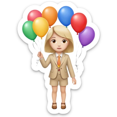 birthday small  girl in biege suit + baloons sticker
