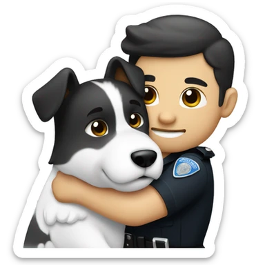 white dark hair male police officer hugging a wusky sticker