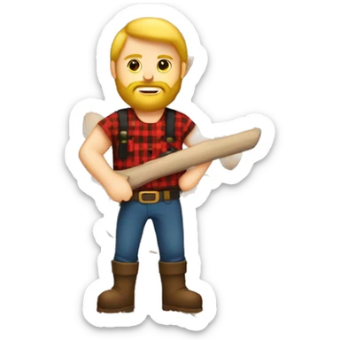 white man lumberjack with beard blond hair chopping firewood sticker