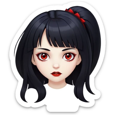 Garota vampiro com cabelo preto longo e franja na testa na altura da sobrancelha. Cílios compridos. sticker