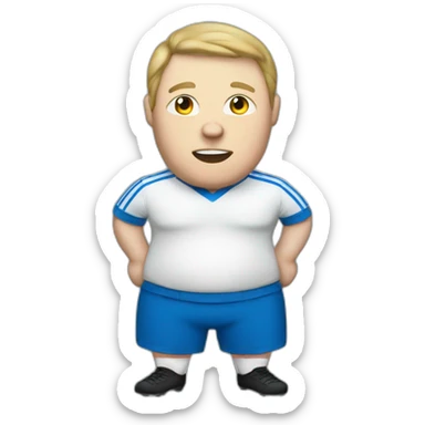 Fat white man play soccer blue. sticker