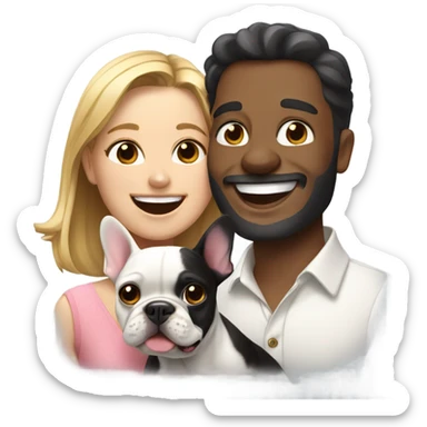 happy couple indoors with frenchie sticker