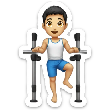 asian boy in  pull-up bar sticker