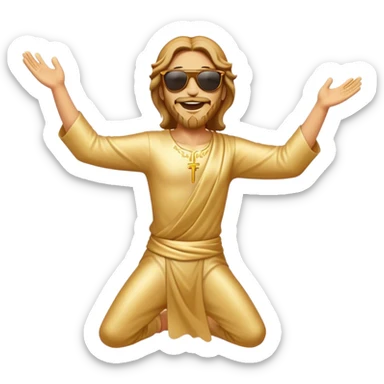dancing figure of rejoicing Jesus with  sunglases golden  sticker