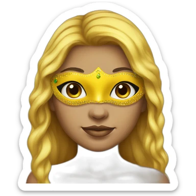 girl wearing a mardi gras mask yellow skin long hair sticker