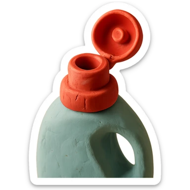 close-up of detergent bottle with cap open in claymation style, soft lighting, pastel colors sticker