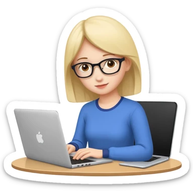 A girl is preparing for IELTS online with a laptop. sticker