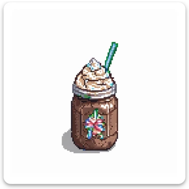 Add whipped cream on top of the chocolate milkshake, keep the pixel art style. sticker