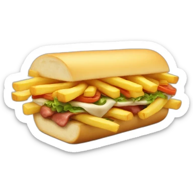 a subway sandwich packed with french fries and steak sticker