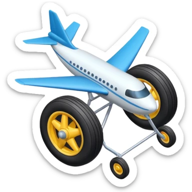 The aircraft's landing gear is one inflated, plump wheel with a strut, black in color, cartoon-style, isometric sticker