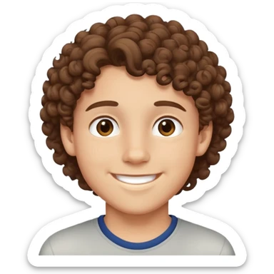 Teen boy with curly brown hair, smiling face, young male sticker