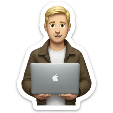 a young white man with macbook sticker