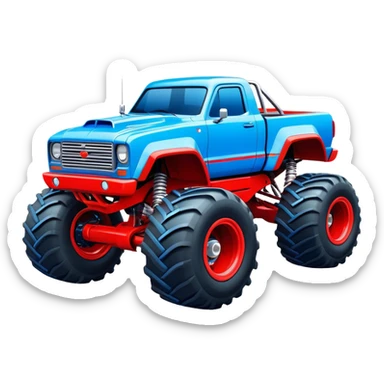 Avenger - Monster Jam (Model Year: 2021) (Iconic colour: Blue and red) - A dynamic monster truck with a split-color scheme: predominantly blue accented by bold red elements. Focus on strong, angular lines and vivid contrasting colors that evoke high energy and a futuristic, rebellious style. sticker