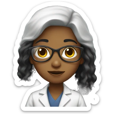 black long hair girl scientist with cat sticker