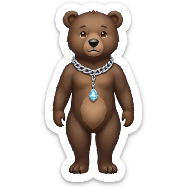 Full-length dark bear with detailed fur, on all four legs, wearing only a clean simple ice chain collar, no pendants or attachments sticker