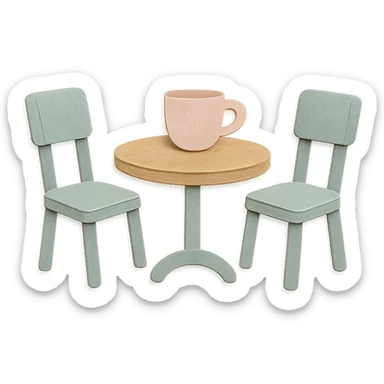 coffee shop table and chairs set, soft pastel hand-drawn illustration sticker