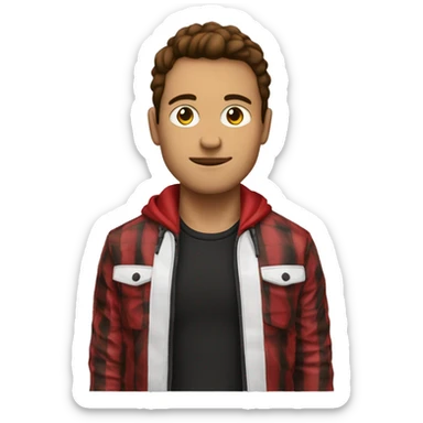 chico blanco con chaqueta roja con cuadros negros y el pelo castaño sticker