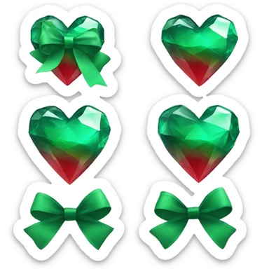 crystal red heart wrapped in emerald bow sticker