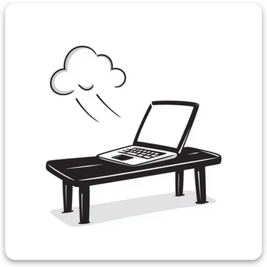 a bench in the sun with a laptop, hand-drawn doodle style sticker