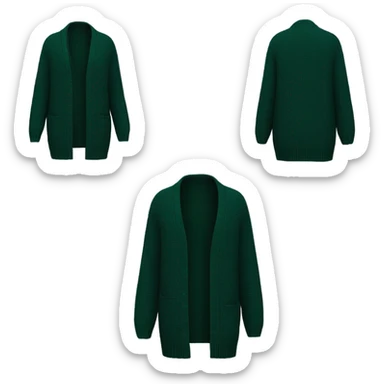 Dark green oversize wool open cardigan, isolated sticker