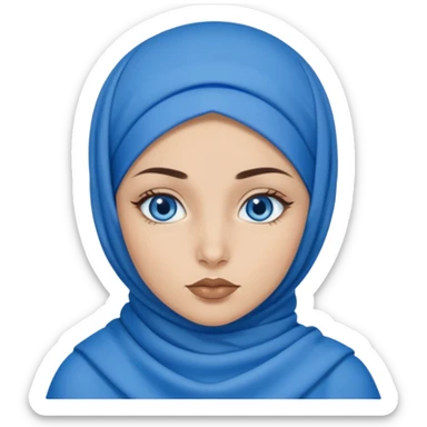 Turkish beautiful finish Konya girl blue eyes with blue hijab islamic dress and had on her hand blue lipstick sticker