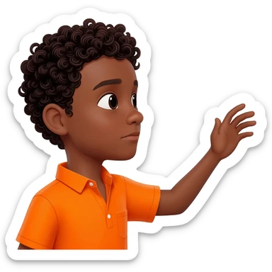 black boy curly hair orange shirt reaching for something sticker