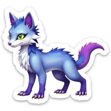 Kawaii dark colorful edgy fantasy ethereal feline-vernid-sergal-fursona animal creature with a tufted tail full body sticker