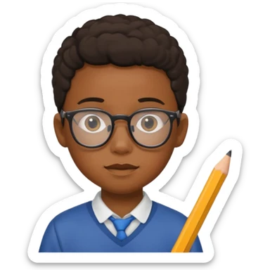 black boy kid with glasses → holding a pencil sticker