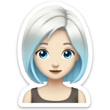 A anime girl has white short hair, has a sky blue color + shaped hairpin, sky blue eyes sticker