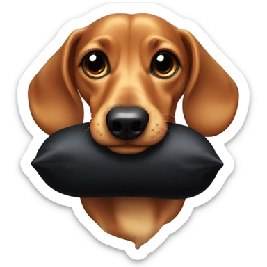 Wiener dog chewing on a black pillow sticker