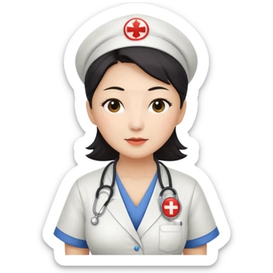 Large breasted sexy heavy set old Chinese female nurse with a low cut shirt  sticker